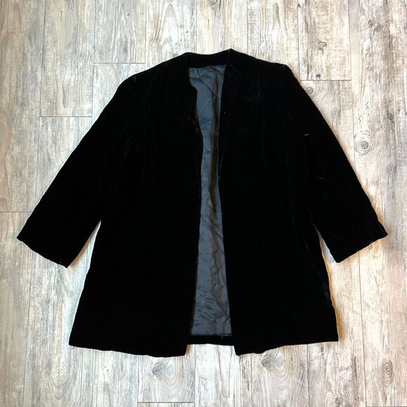 Vtg Antique 30s 40s Black Velvet Lined Tunic Long Sleeve Coat Jacket Sm Med - Picture 1 of 7